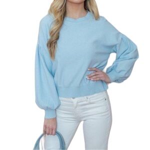 Lucy Paris Louise baby blue puff sleeve crew neck sweater size small